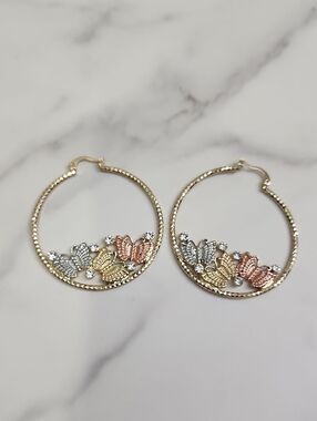 Tri-tone Butterfly Gold Filled Hoop Earring